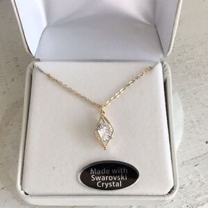 14KT Gold Overlay Diamond Shape Pendant Necklace Made With Swarovski Crystal